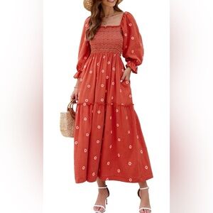 Elegant Floral Red Maxi Dress Easter dress Spring